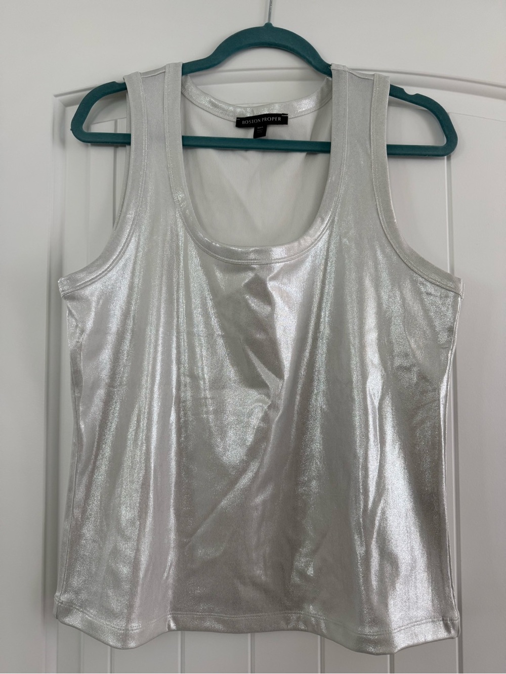 Boston Proper Silver Metallic Scoop Tank Top